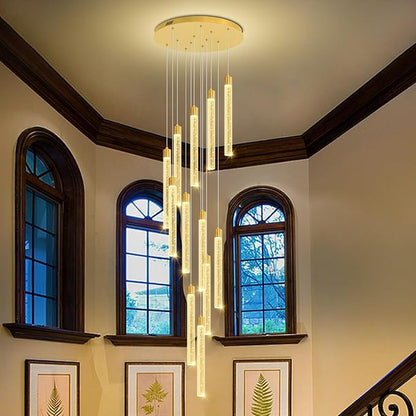 118'' Modern Glam Crystal Column Chandelier for High Ceiling LED Dimmable Pendant Light Staircase Foyer Enterway Living Room Ceiling Chandelier Lighting Gold 12 Lights
