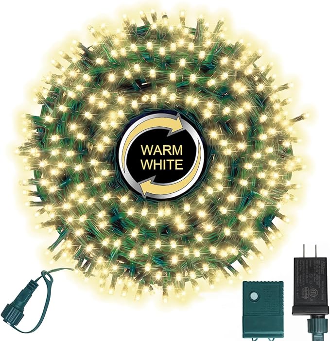 LAMPHOME 500 LED String Lights - Outdoor, 46ft, 500LED, Warm White, Plug-in Twinkle Fairy Lights with 11 Modes, Bedroom, Christmas