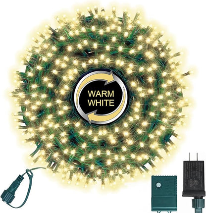 LAMPHOME 500 LED String Lights - Outdoor, 46ft, 500LED, Warm White, Plug-in Twinkle Fairy Lights with 11 Modes, Bedroom, Christmas