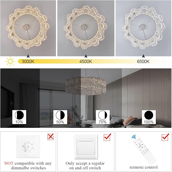 Modern Crystal LED Chandelier 32’’ with Remote Control Dimmable 3000-6500K Contemporary Chrome Luxury Chandeliers Light Fixture for Living Dining Room Bedroom Kitchen Island Foyer Entryway