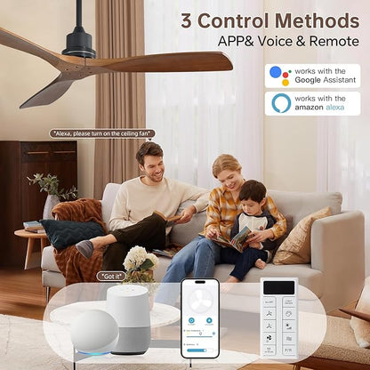 Sofucor Smart Ceiling Fan no Lights, 52" Low Profile Ceiling Fans with Remote, Compatible with Alexa/Google/App, 6-Speed Timing Reversible DC Motor for Bedroom Living Room Patio Indoor Outdoor