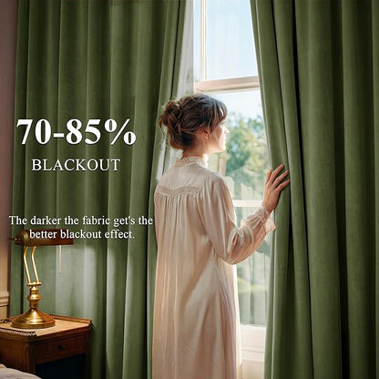 StangH Moss Green Curtains 92 inches Long Super Soft Velvet Room Darkening Thermal Insulated Window Drapes Back Tab Christmas Decor for Bedroom Living Room, W52 x L92, 2 Panels