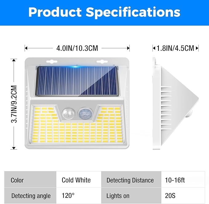 Peasur Solar Outdoor Lights [20 Pack/140LED], 3000K Solar Motion Sensor Outdoor Powered Security Lights 3 Working Modes Waterproof for Outside Garden Yard, White Frame