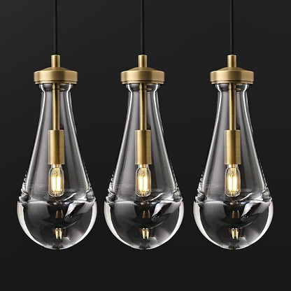 Raindrop Pendant Lights Kitchen Island Set of 3, Brass Teardrop Pendant Lights Dining Room Modern Gold Rain Pendants Glass Waterdrop Pendant Light for Island, Living Room,Included E12 Bulb