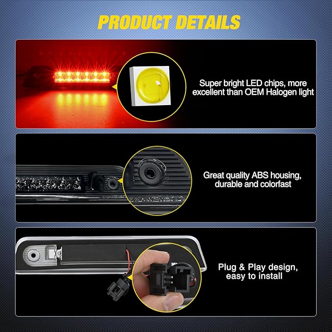 Nilight Third Brake Light Tail High Mount 3rd Stop Lights Smoked Lens Compatible with Jeep Liberty 2008 2009 2010 2011 2012 Van SUV Rear Center Cab Lamp