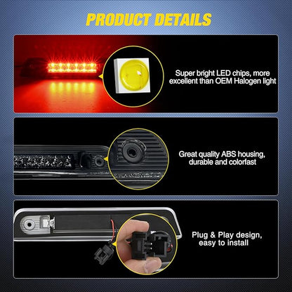 Nilight Third Brake Light Tail High Mount 3rd Stop Lights Smoked Lens Compatible with Jeep Liberty 2008 2009 2010 2011 2012 Van SUV Rear Center Cab Lamp