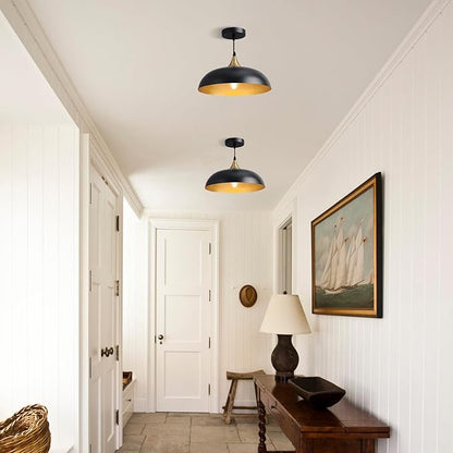 Eustace Vintage Matte Black Large Pendant Light with Gold Finish,Adjustable Modern Hanging Lighting,Farmhouse Metal Ceiling Fixtures for Kitchen Island Dining Room Hallway and Restaurant