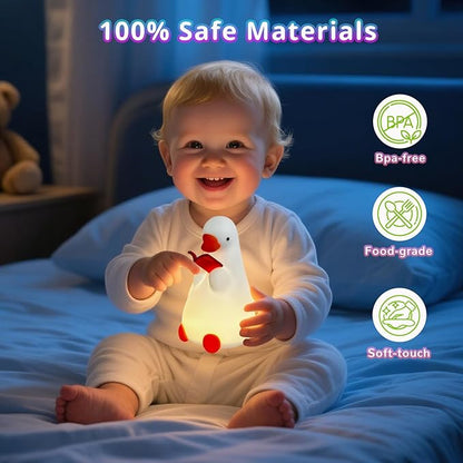 AVEKI Goose Reading Light, Soft Squishy Silicone Duck Night Light for Kids Baby Toddler, Rechargeable LED Touch Lamp for Nursery Kids Room Bedroom Decor, Cute & Funny Gifts for Boys and Girls