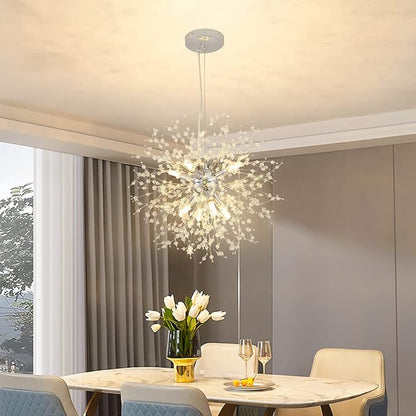 CM MZY Modern Crystal Chandeliers Firework, 8-Light Chrome Dandelion Sputnik Ceiling Light Fixtures, Sputnik Chandelier for Bedroom Living Room Dining Room Kitchen Island Hallway
