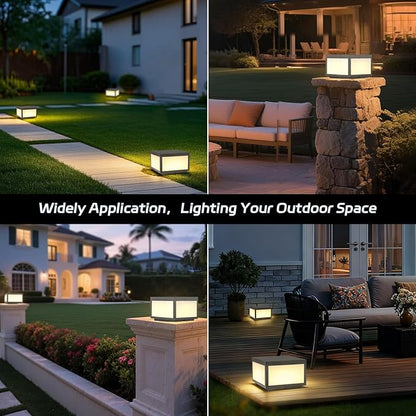 Outdoor Modern Post Light, 10" Hard Wired Pillar Lights Square Post Column Caps Lamp for Flat Surface, Electric Modern Fence Deck Cap Lantern Lighting for Patio Garden Driveways IP65 Waterproof