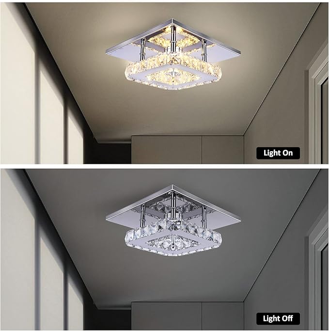 Small Led Chandelier Semi Flush Mount Crystal Lighting Modern Ceiling Crystal Lamp for Bedrooms Dinning Rooms Hallway (Warm)