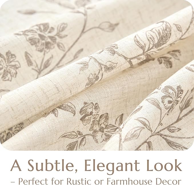 jinchan Floral Linen Kitchen Curtains with Attached Valance 36 Inch Length Farmhouse Cafe Tier Curtains for Living Room Bathroom Rustic Half Window Light Filtering Small Drapes 2 Panels Taupe