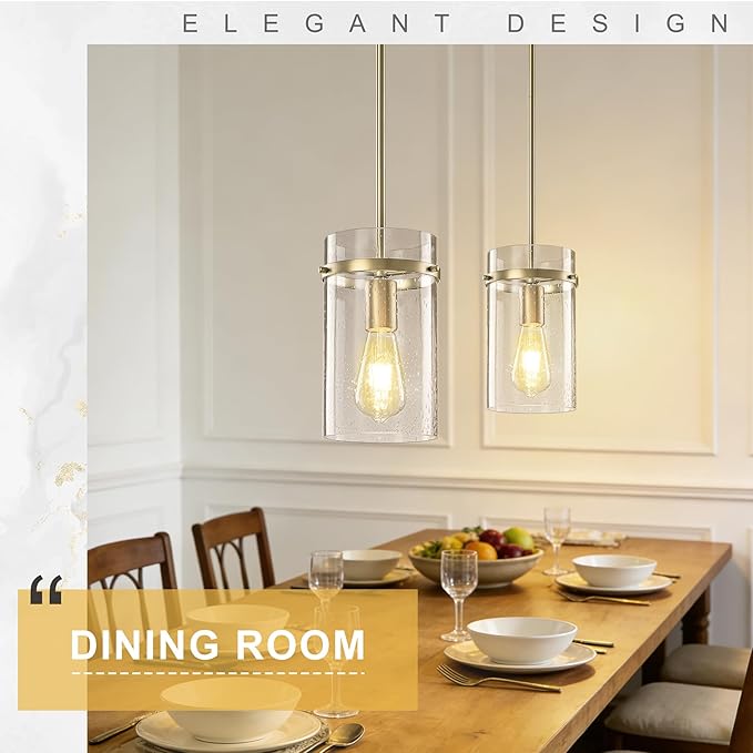 1 Pack Seeded Glass Pendant Lights Kitchen Island, Hanging Modern Pendant Light Fixtures, 5.5" Matte Gold Pendant Lighting Island Lights for Kitchen Over Sink Entryway Hallway