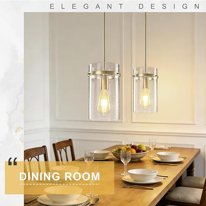 1 Pack Seeded Glass Pendant Lights Kitchen Island, Hanging Modern Pendant Light Fixtures, 5.5" Matte Gold Pendant Lighting Island Lights for Kitchen Over Sink Entryway Hallway