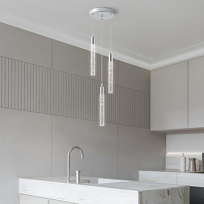 Modern Light Fixture Kitchen Island Pendant Light Dimmable LED Chrome Pendant Lights Mini Crystal Pendant Lighting for Bedroom Dining Room Living Room（3-Light ）