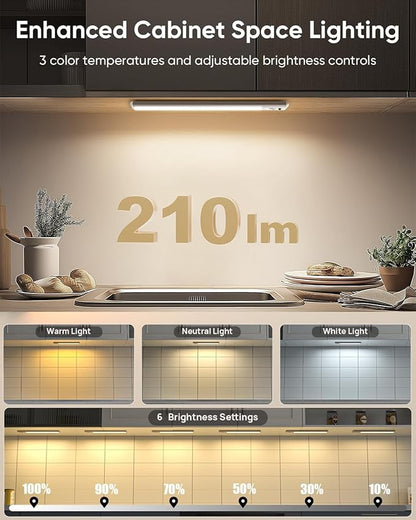 Under Cabinet Lighting Wireless, 2200mAh Rechargeable Motion Sensor Light Indoor, 3 Color Temps, Dimmable, Wireless LED Closet Lights Remote, Magnetic Under Counter Light for Kitchen, Pantry, 6 Pack