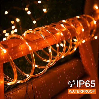 JMEXSUSS Orange Halloween Solar Lights, 66 ft 200 LED Rope Lights Outdoor Waterproof, PVC Tube Orange Christmas String Lights for Halloween Thanksgiving Fall Party Tree Fence Christmas