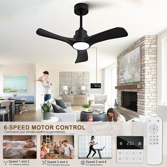 Black Ceiling Fans with Lights,36 inch Solid Wood Ceiling Fan,Remote Control,Wall Switch,Dimmable,Reversible Quiet DC Motor,Power Off Memory Modern Ceiling Fan for Bedroom Patio Indoor/Outdoor