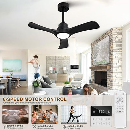 Black Ceiling Fans with Lights,36 inch Solid Wood Ceiling Fan,Remote Control,Wall Switch,Dimmable,Reversible Quiet DC Motor,Power Off Memory Modern Ceiling Fan for Bedroom Patio Indoor/Outdoor