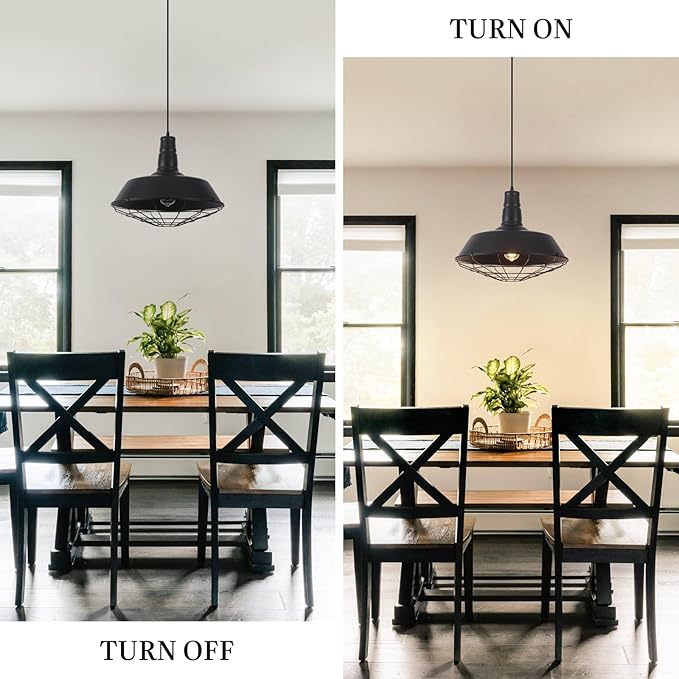 Black Farmhouse Pendant Light, 18.1 Inch Large Pendant Lights Kitchen Island, Industrial Pendant Light with Wire Cage, Barn Light 2 Pack, Island Pendant Lights for Kitchen Barn Dining Room