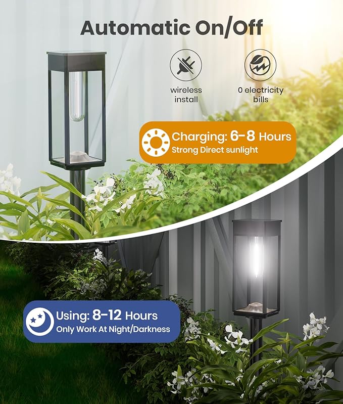 ALFIOT Solar Pathway Lights Outdoor, 12 Pack Bright Solar Lights Outdoor, Auto On/Off, IP65 Waterproof Landscape Lighting for Yard Patio Walkway Driveway Pathway (Cool White)