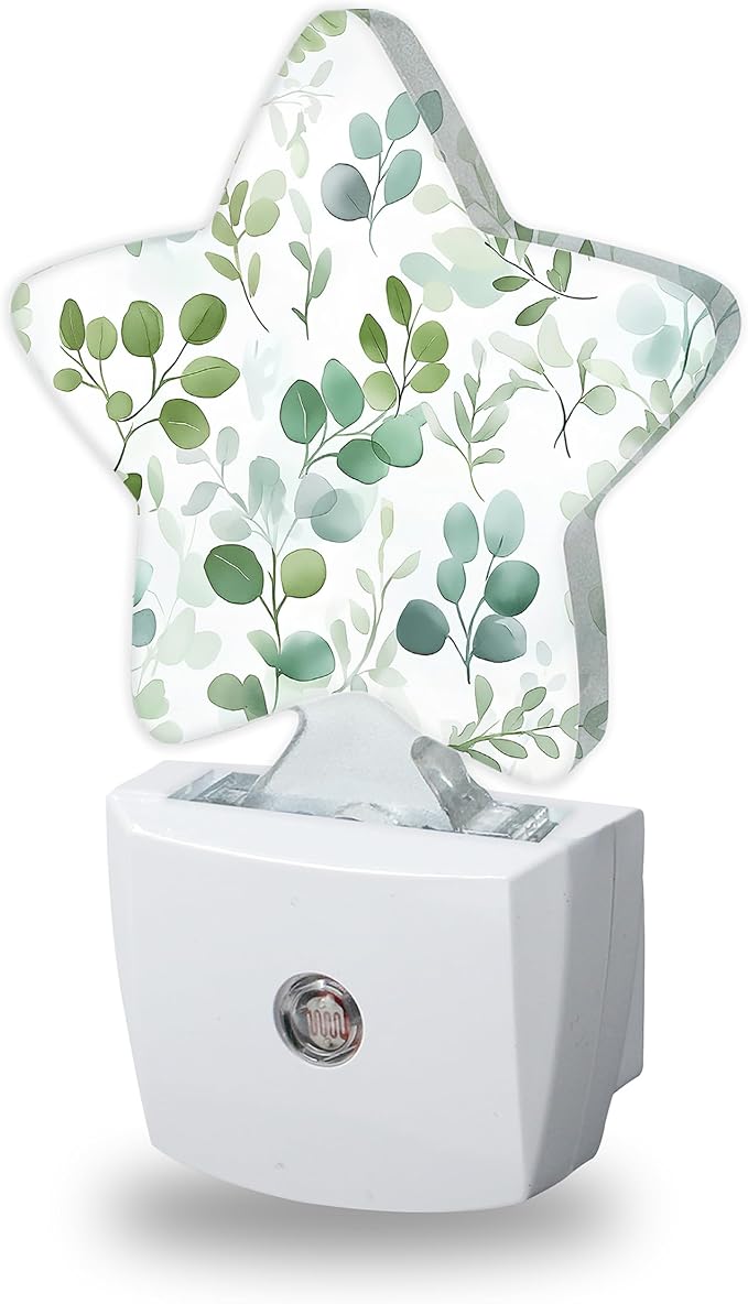 Eucalyptus Leaves Night Light for Kids,Watercolor Green Leaf Night Lights Plug Into Wall, Lightweight Dusk to Dawn Light Sensor Warm Nightlights for Girls Boys Bedroom Nursery Basement