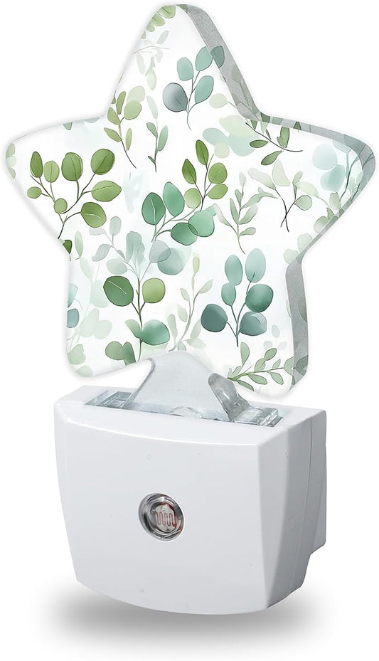 Eucalyptus Leaves Night Light for Kids,Watercolor Green Leaf Night Lights Plug Into Wall, Lightweight Dusk to Dawn Light Sensor Warm Nightlights for Girls Boys Bedroom Nursery Basement