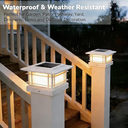 Dynaming 4x4 Solar Post Cap Lights Outdoor with 2 Color Modes, Fence Post Solar Lights White Shell Fit for 4x4 Vinyl/Wooden Posts, High Brightness LED Lighting Decor for Garden Deck Patio, 6 Pack