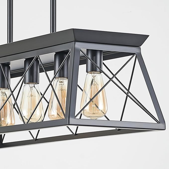 5-Light Farmhouse Pendant Light for Dining Room, Rustic Kitchen Island Lighting, Adjustable Height Chandeliers for Kitchen, Dining Room Table Black