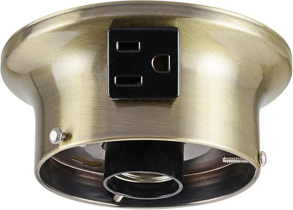 Aspen Creative 22103-07-1, Flush Mount Ceiling Fixture Shade Holder Kit with Outlet in Antique Brass Finish 3-5/8" Fitter, 4-3/4" Diameter x 2" Height