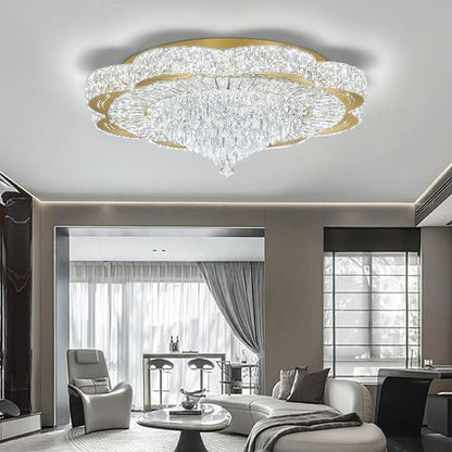 Modern Crystal Chandelier for Living Room 32in Gold Crystal Raindrop Ceiling Light for Room Bedroom LED Dimmable 3000-6000K