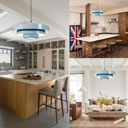 Minimalist Scandinavian Light Blue Pendant Light, 17.7" Large Adjustable Mid Century Hanging Light for Kitchen Island Dining Room Modern Apartment Pantry