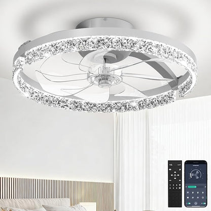 Ceiling Fans with Lights and Remote Low Profile Flush Mount LED Ceiling Fan with Lights 3000K-6500K Dimmable Foldable Fandelier Light 6 Wind Speeds Night Light for Bedroom Living Room White