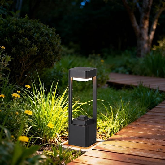 Outdoor Path Lighting Fixture 23.62In Outdoor Landscape Pathway Light Black Aluminum Modern Lawn Floor Light With 3000K LED Bollard Lighting Outside Housing Waterproof Post Lantern For Patio Entrance
