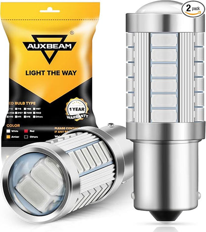 Auxbeam 1156 Brake Bulbs, Super Bright Red P21W BA15S Bulbs for Brake/Tail Light, 12V-3030 SMD Chipsets Bulb with Projector, Pack of 2 (Need Resistors)