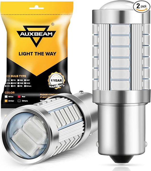 Auxbeam 1156 Brake Bulbs, Super Bright Red P21W BA15S Bulbs for Brake/Tail Light, 12V-3030 SMD Chipsets Bulb with Projector, Pack of 2 (Need Resistors)