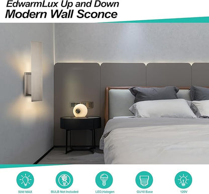 Edwarmlux Indoor Wall Sconces, Modern Wall Lights, Up and Down Wall Mount Light, Dimmable Hardwired Wall Light for Bedroom, Living Room, Hallway, GU10 Bulbs Excluded, 2 Pack (Brushed Nickel)