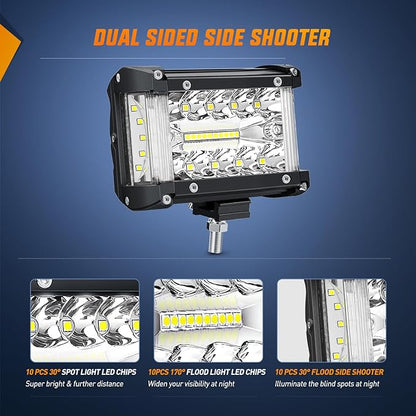 Nilight Side Shooter Light Bar 2 PCS 4.3 Inch Triple Row Spot Flood Combo for Off Road Fog Driving Work Lighting on Truck SUV ATV UTV