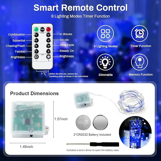ZGWJ 6 Pack Fairy Lights Battery Operated with Remote, 7ft 20LED Mini Fairy String Lights with Timer 8 Modes Waterproof for Halloween Christmas Tree DIY, Parties, Bedroom Decorations Blue