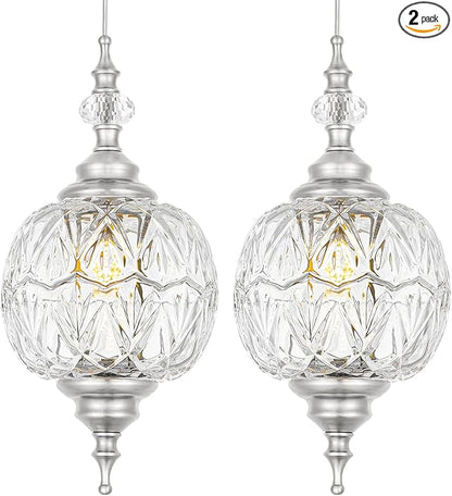 Brushed Nickel Pendant Lights Kitchen Island 2 Pack, Vintage Bathroom Pendant Light with Detachable Glass Shade, Adjustable Hanging Light for Kitchen Island Lighting, Farmhouse, G9 Base