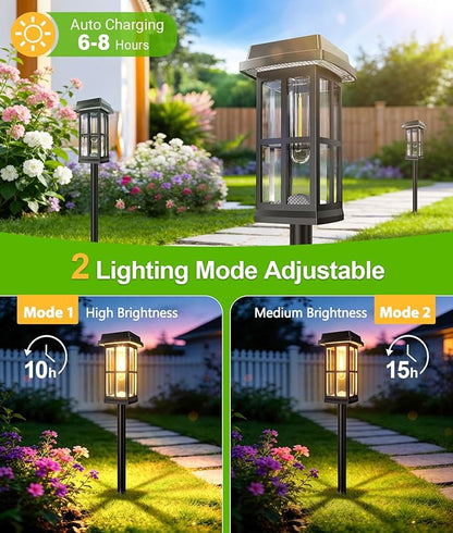 Ahaorigin 8 Pack Solar Pathway Lights Outdoor, 2 Ligting Mode Waterproof Solar Lights Outdoor, Brighter Up to 15 Hrs Sturdy Metal Poles Outdoor Path Light for Yard Walkway Driveway Sidewalk Garden