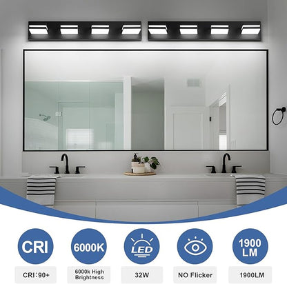 Modern LED Bathroom Lights Fixtures 4-Light,Metal Black Acrylic Wall Lighting,Vanity Lights for Bathroom Over Mirror 6000k 27in