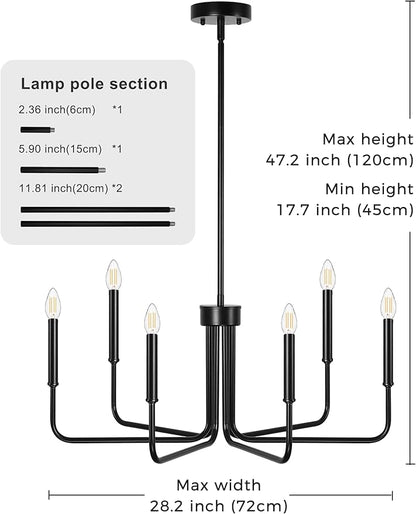 DORESshop Modern Chandelier for Dining Room, 6-Light 28" Black Farmhouse Chandelier for Dining Room, Dining Light Fixtures Over Table for Bedroom Hall Kitchen Living Room