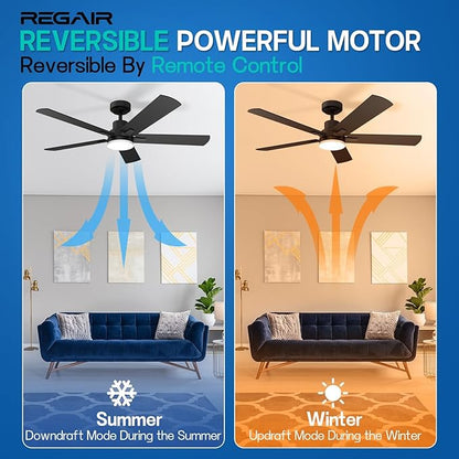 Ceiling Fan with Light 52-Inch, Remote Control Reversible DC Motors, 3CCT Dimmable Timer Noiseless, Black Ceiling Fan for Bedroom Living Room, Indoor&Outdoor ETL Listed