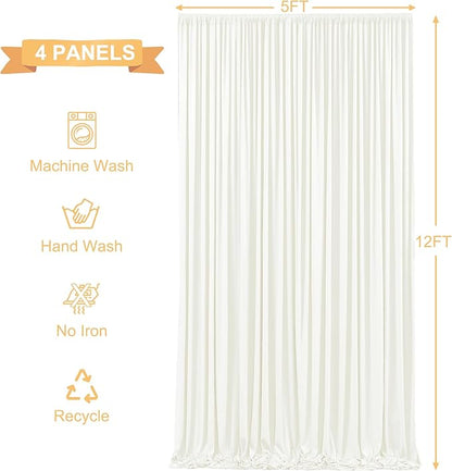 4 Panels Ivory Backdrop Curtains for Wedding Party Wrinkle Free Backdrops Curtain Drapes Fabric Decorations Photo Back Drop Cloth for Baby Shower Photography Stage Reception 20ft(W) x 12ft(H)