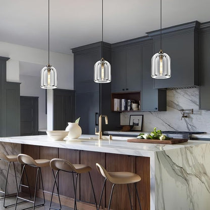 Crystal Pendant Light Kitchen Island: 5.1" Vintage Copper Hanging Lights above Dining Table - K9 Crystals Lighting over Kitchen Sink - Luxury Cylinder Pendants Light Fixtures Bulb Included for bedroom