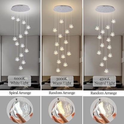 Modern Crystal Chandelier 14-Lights High Ceiling Raindrop Chandelier Lighting Fixture, Large LED Round Indoor Lighting Fixture Chrome for Foyer Staircase Living Room