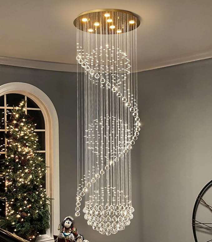 D24'' x H78'' Crystal Chandelier for Entryway High Ceiling Chandeliers Glam Chandelier Modern Large Raindrop Chandeliers LED Dimmable Light Fixtures for Staircaes Foyer Living Room Gold