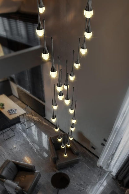 ykolupty Modern Crystal Chandelier 25-Lights Raindrop Chandeliers LED Dimmable High Ceiling Pendant Light Black Large Chadnelier for Foyer Entrance Living Room