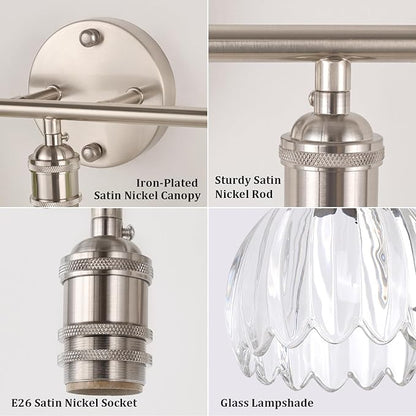 Shenmoyl Bathroom Light Fixtures, 3-Light Vanity wall Light Over Mirror with Clear Tulip Glass Shade for Bedroom Living Room (Bulb Not Included), Satin Nickel